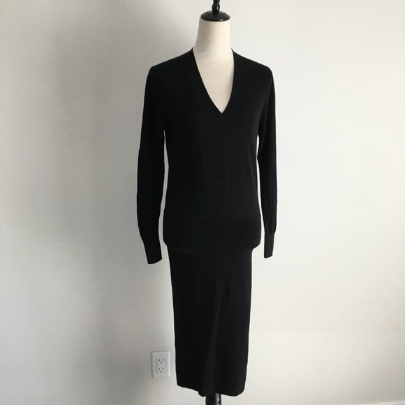 SANDRO Paris Long Sleeve Black 100% Merino Wool Knit Midi-Long Sweater Dress - Picture 5 of 14